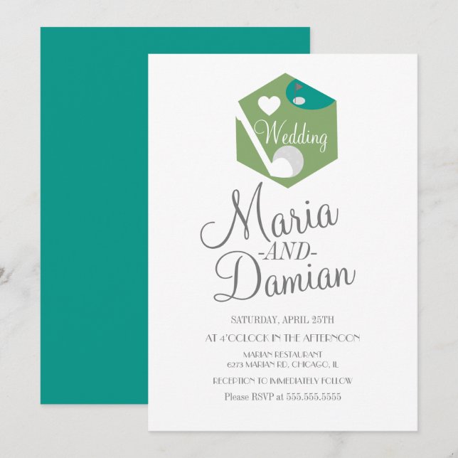 Convite Logotipo Simples de Casamento de Golfe (Frente/Verso)
