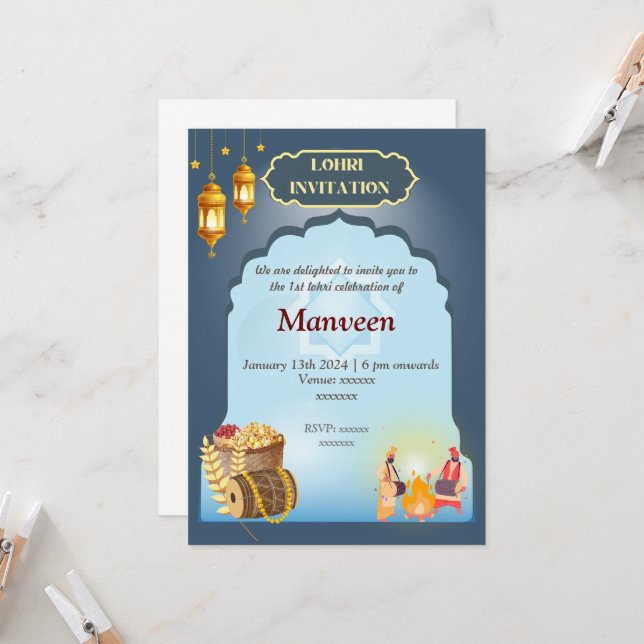 Convite Lohri - Cinzas e Azul (Frente/Verso In Situ)