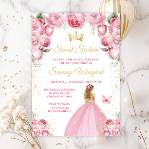 Convite Loira de Cabelo Rosa Princesa Sweet Sixteen