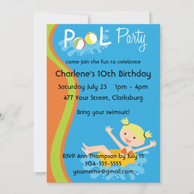 Convite Loira de Piscina (Frente)