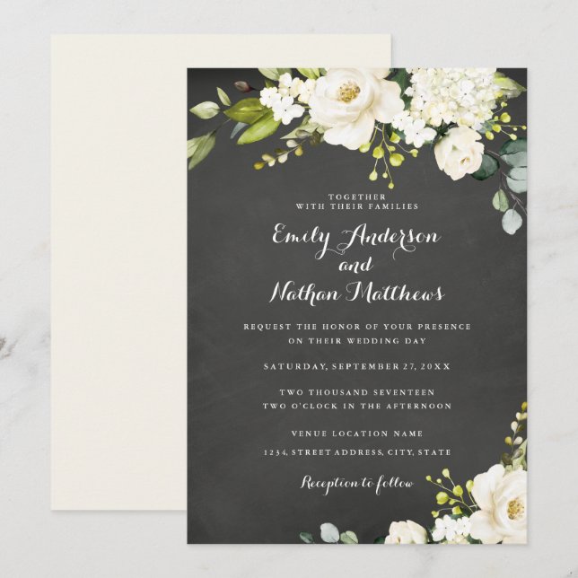 Convite Loja de Casamento Floral Champanhe Branco Quadro N (Frente/Verso)