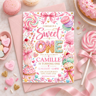 Convite Loja de Doce Pastel Menina Primeiro Aniversário