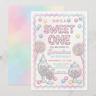 Convite Loja de Doces Aniversário Doce Um Cores Pastel