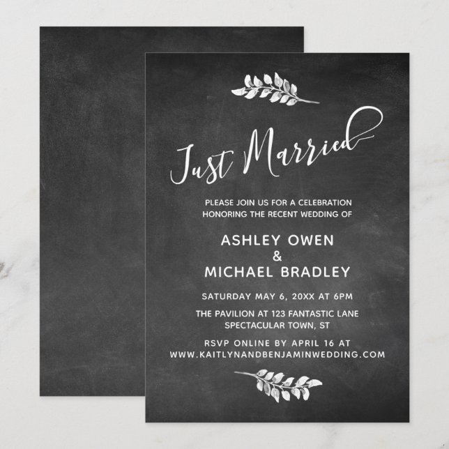 Convite Loja de Quadro Negro e Botânica Recepção de Casame (Frente/Verso)