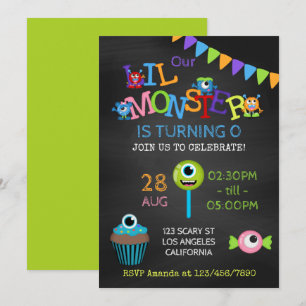 Convite Loja Little Monster de qualquer idade Chalkboard