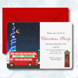Convite Londres Big Ben Ônibus de Dois Andares Feliz Natal