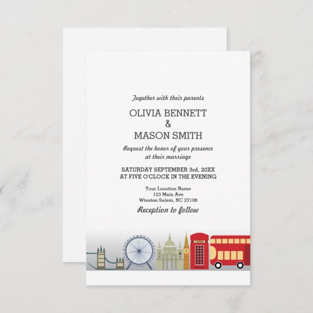 Convite Londres Wedding Invitation UK Inglaterra (Frente/Verso)
