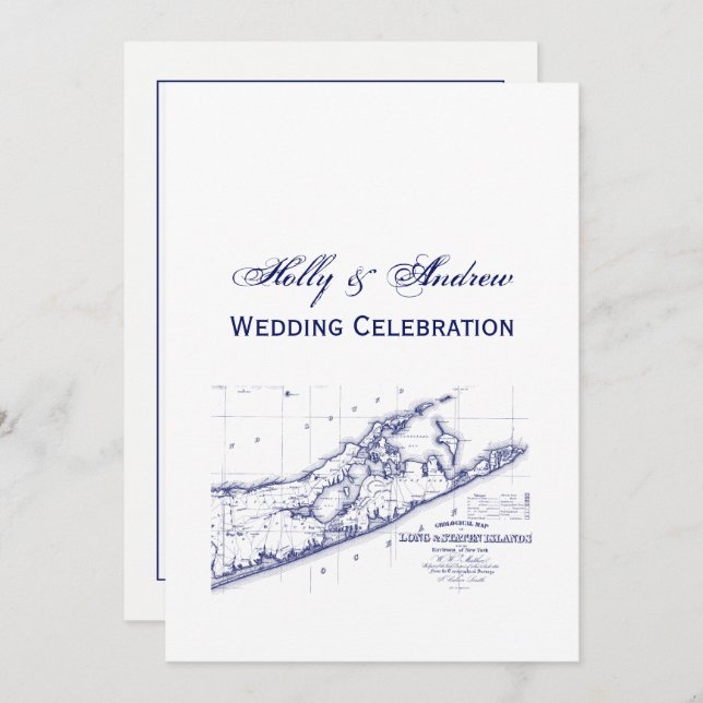 Convite Long Island The Hamptons Map VC Wedding (Frente/Verso)