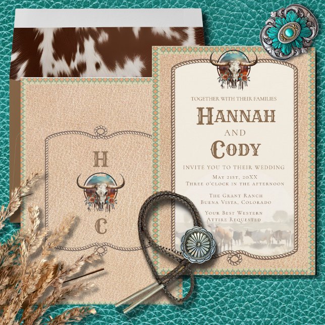 Convite Longhorn Western Wrangler Wedding Invitation (Criador carregado)