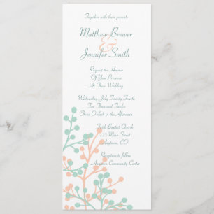 Convite longo floral coral e verde do casamento