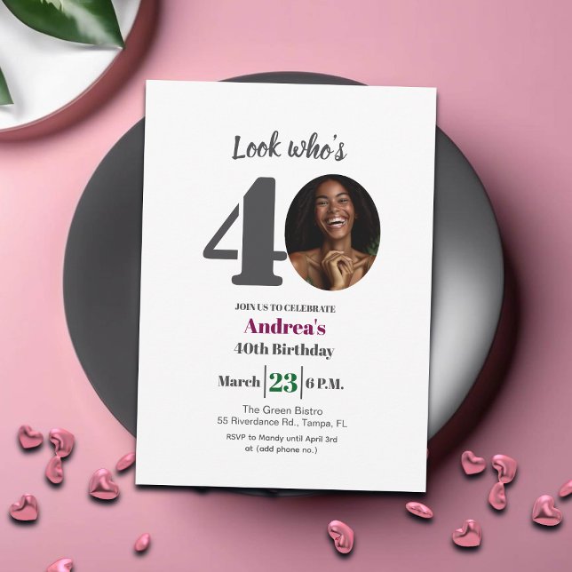 Convite Look who's 40! Birthday Party Photo (Criador carregado)