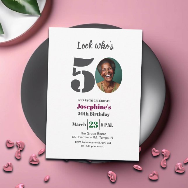 Convite Look who's 50! Birthday Party Photo (Criador carregado)