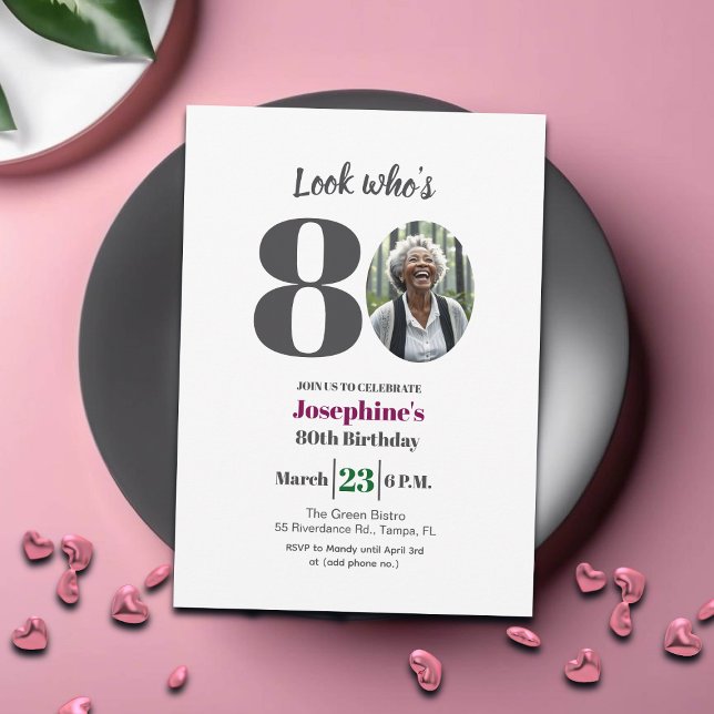 Convite Look who's 80! Birthday Party Photo (Criador carregado)