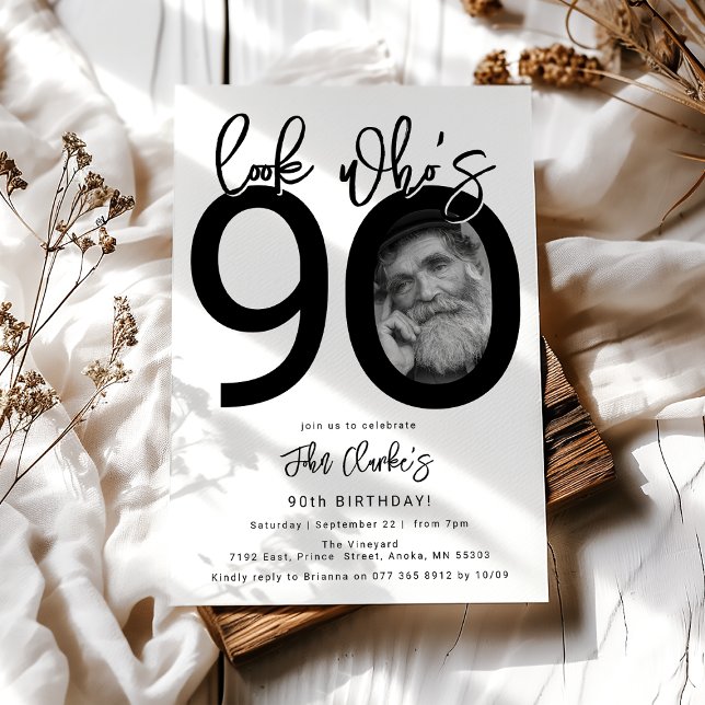 Convite Look who's 90 | Photo 90th Birthday Invitation (Criador carregado)