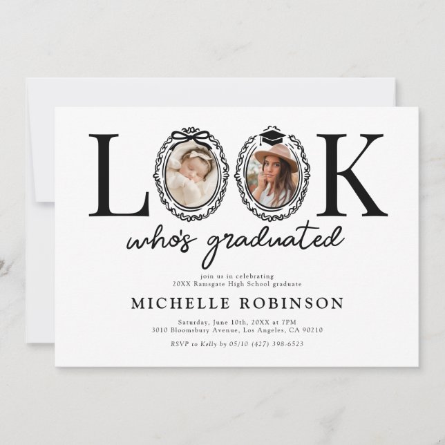 Convite Look Whos Graduated Photo Graduation Party (Frente)