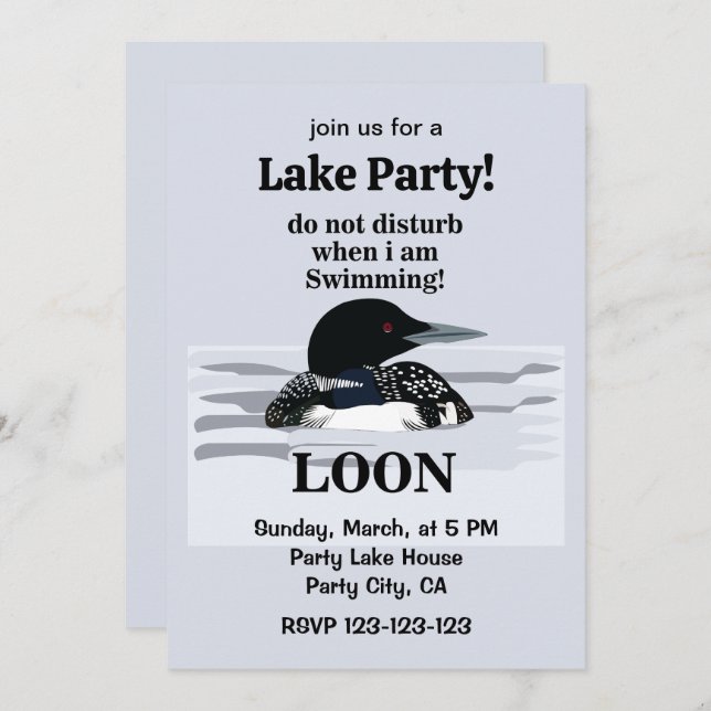 Convite Loon Common Bird Party No Lago (Frente/Verso)