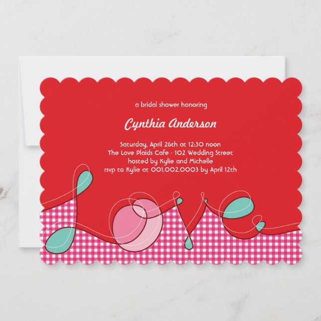 Convite Loopy LOVE Xadrez Artesanato Chic Party (Frente)