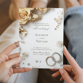Convite Loral e Dois Anéis de Casamento sofisticados