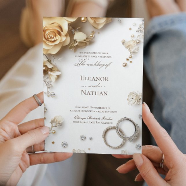 Convite Loral e Dois Anéis de Casamento sofisticados (Criador carregado)