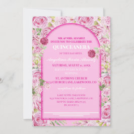 Convite loral Rose Pink Quinceanera Invitation