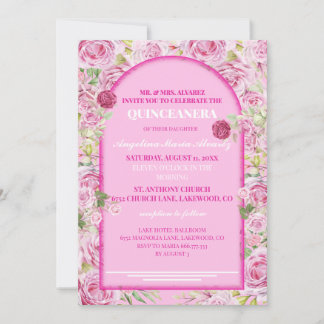 Convite loral Rose Pink Quinceanera Invitation