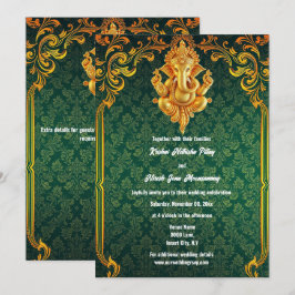 Convite Lord Ganesh green gold paisley luxuoso índio