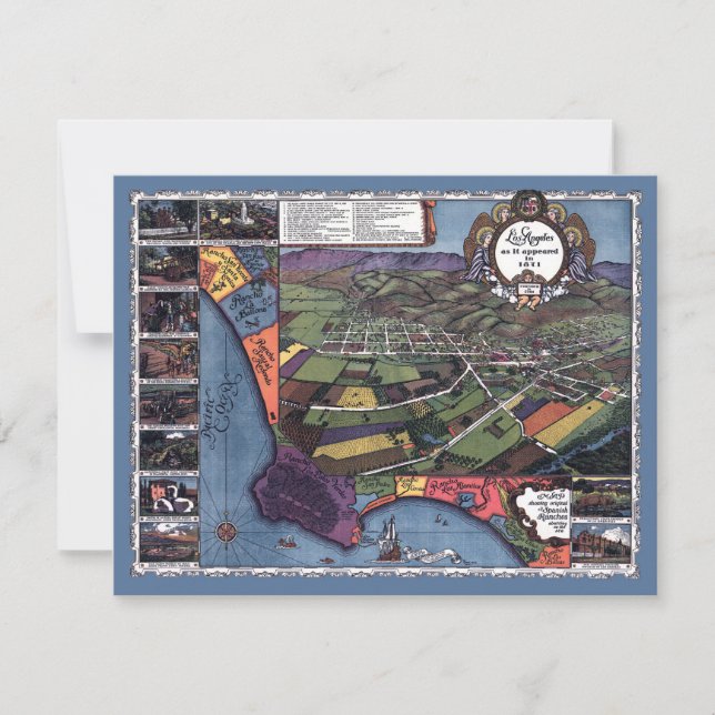 Convite Los Angeles, Califórnia, mapa de cidades aéreas an (Frente)