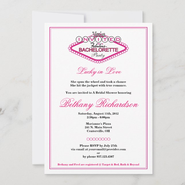 Convite Los Vegas Bachelorette Party Invitation (Frente)