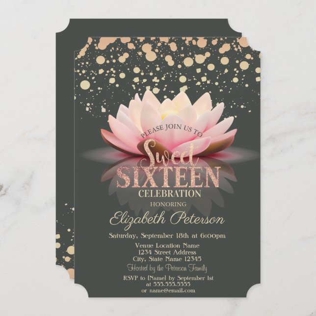 Convite Lotus Dots Sweet 16 (Frente/Verso)