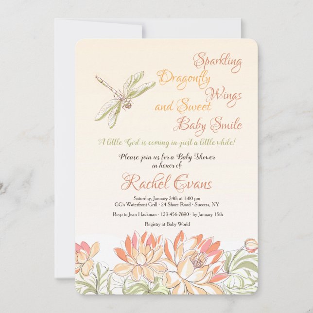 Convite Lotus Flowers e Dragonfly Invitation (Frente)