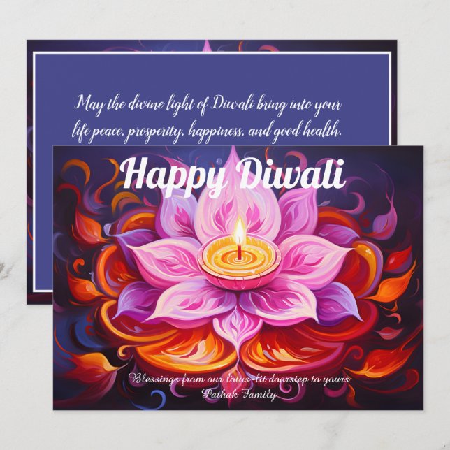 Convite Lotus Lantern Light Diwali Card (Frente/Verso)