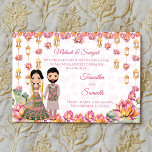 Convite Lotus lanterns Mhndi sangeet<br><div class="desc">Lotus e lanternas marroquinas Mehndi,  sangeet,  cor rosa-de-rosa-suja,  casal de noiva indiana.</div>
