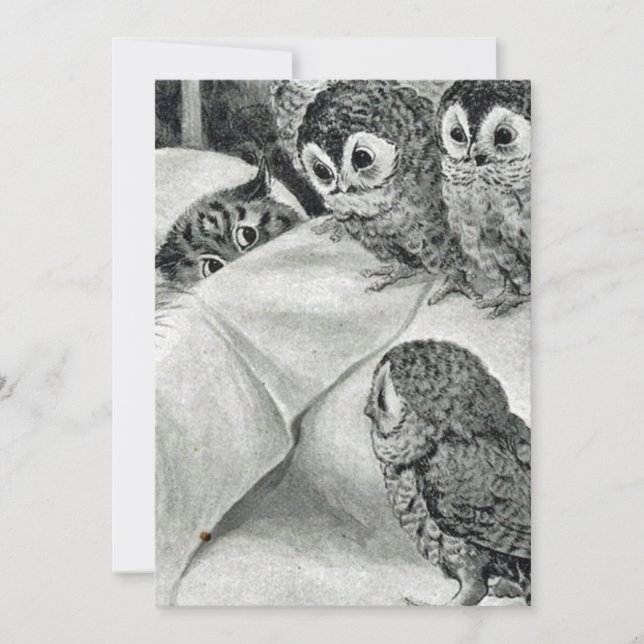 Convite Louis Wain Cat Nightmare Owl Bird (Frente)