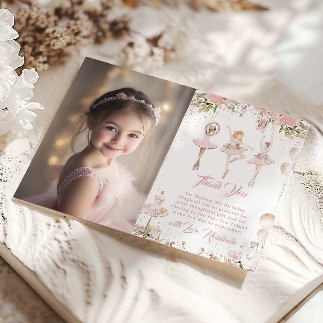 Convite Loura bailarina mágica Foto de aniversário Obrigad (Criador carregado)