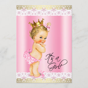 Convite Louro cor-de-rosa e Dourado do chá do bebé