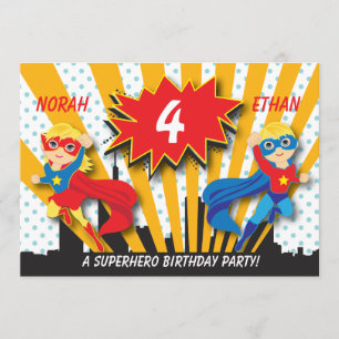 Convite Louro do aniversário do super-herói dos gêmeos