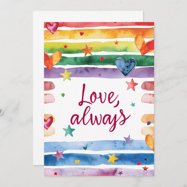 Convite Love Always Rainbow Sticker, Watercolor Heart (Frente/Verso)