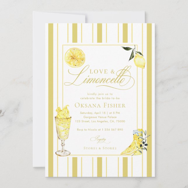 Convite Love and Limoncello Italian Lemon Bridal Shower (Frente)