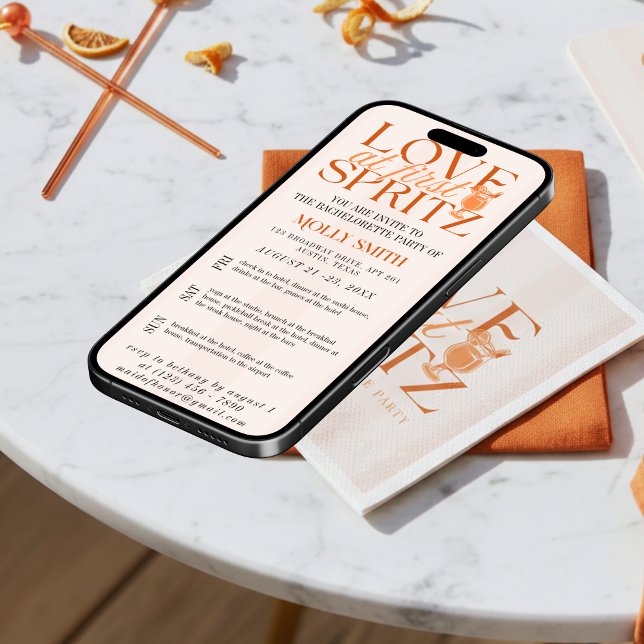Convite Love at First Spritz Bachelorette Itinerary  (Love at First Spritz Bachelorette Itinerary Invitation)