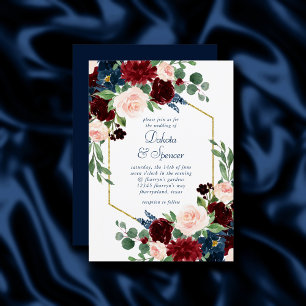 Convite Love Bloom   Marinho Rustic Burgundy Casamento
