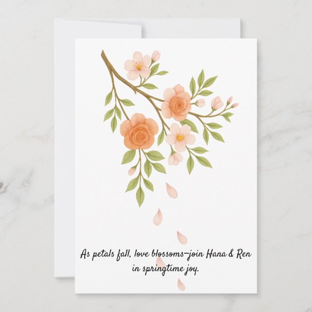 Convite Love blossoms like spring petals. (Frente)