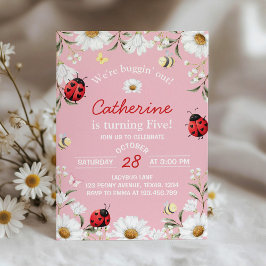 Convite Love Bug Daisy Floral Ladybug Birthday Party