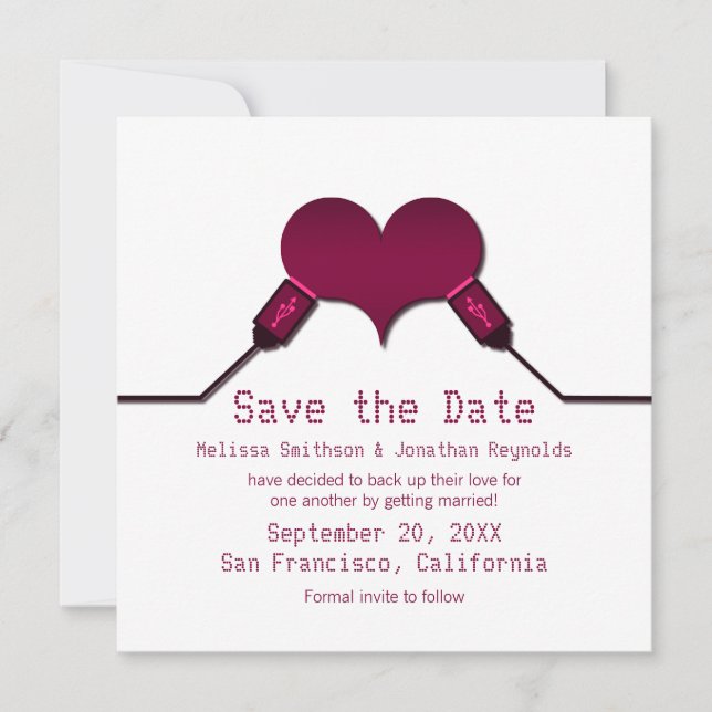 Convite Love Connection USB Save Date Invite, Fúcsia (Frente)