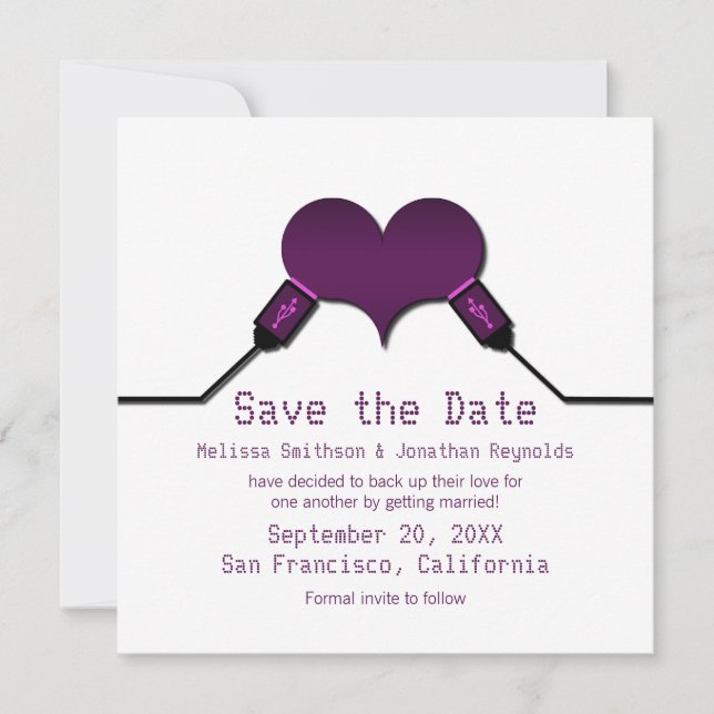 Convite Love Connection USB Save Date Invite, Purple (Frente)