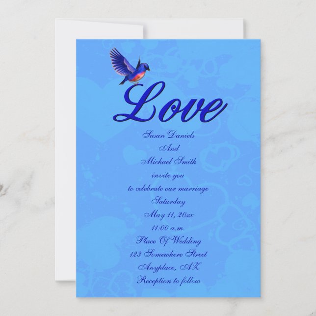 Convite Love Elegant Bluebird Wedding (Frente)
