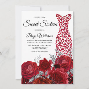 Convite Love Heart Dress Rosa vermelha Sweet 16 Party