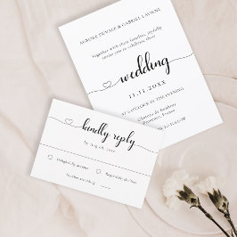 Convite Love Heart Modern Black and White Weding RSVP