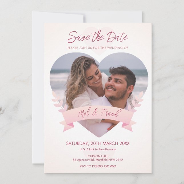 Convite Love Heart Photo Save the Date Invitation (Frente)