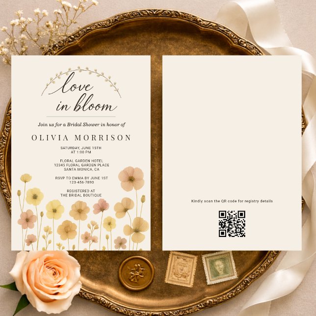 Convite Love In Bloom Boho QR Code Bridal Shower  (Criador carregado)