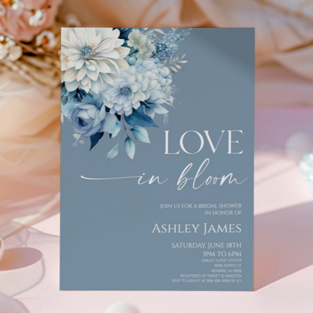 Convite Love In Bloom Dusty Blue Floral Bridal Shower (Criador carregado)